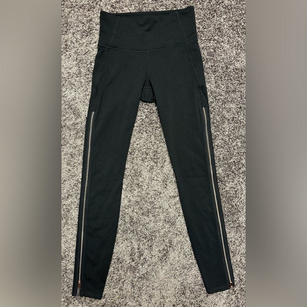 ATHLETA Black LEGGINGS with Gold Zipper side, Size X- SMALL - Picture 2 of 14